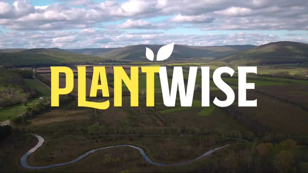 PlantWise documentary logo on top of a scenic valley.