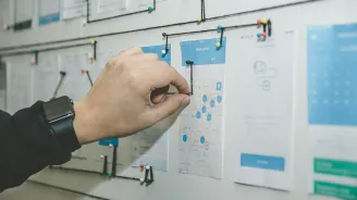 paper on bulletin board with notes 