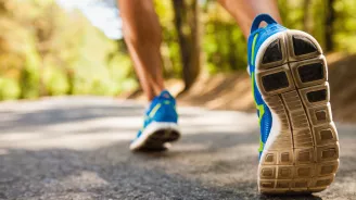 Running shoes on trail