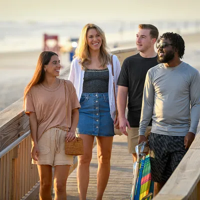 Group walking down pair. 