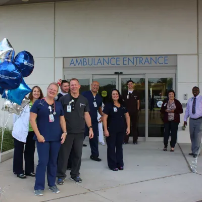 AdventHealth Wesley Chapel team celebrating its ambulance entrance
