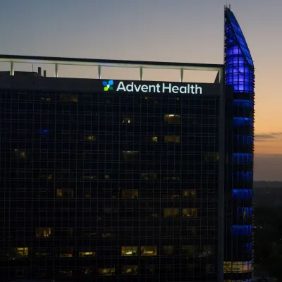 AdventHealth Orlando Ginsberg tower at dusk