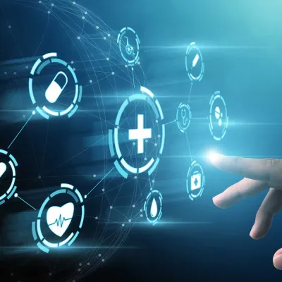 A person touching a virtual reality button