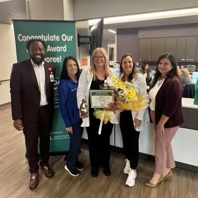 Samantha Sherman received the AdventHealth Waterman January DAISY Award. This is an international recognition program honoring nurses for their extraordinary clinical expertise and compassionate care. Pictured left to right are AdventHealth team members Wilky Briette, HR director, Kathleen Chastain, Women and Children’s nurse manager, Sherman, Lisa Bowman, chief nursing officer and Julia Hamilton, executive director clinical operations.