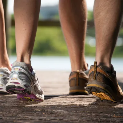 A couple walking outdoors