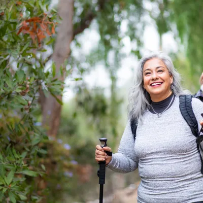 Active people walking in the woods