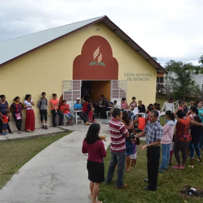 People waiting in line at a church