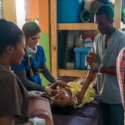 Haitian orphan receiving physical therapy