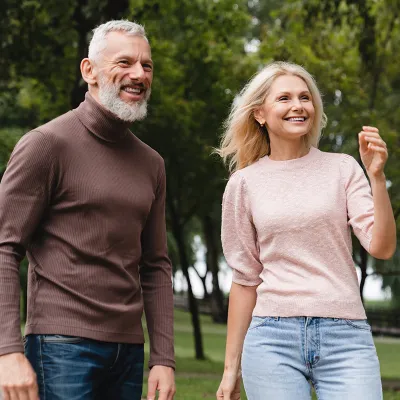 happy couple walking 
