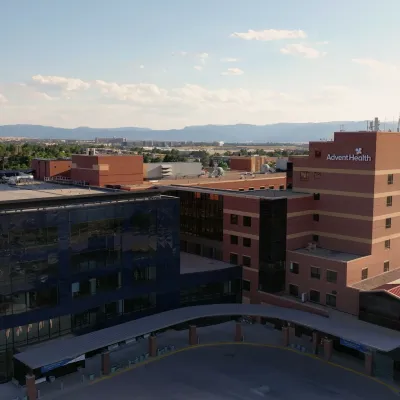 A drone shot of AdventHealth Littleton hospital