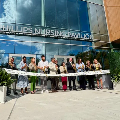 A group of UCF and community leaders cut the ribbon on the new Dr. Phillips Nursing Pavilion in Lake Nona.