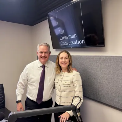 Kay Barnett and John Crossman during the recording of The John Crossman Conversation Podcast