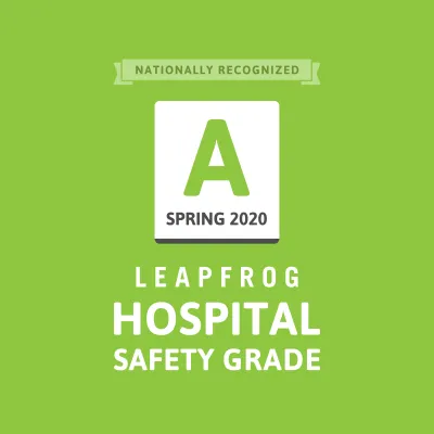 Leapfrog Group "A" Grade Hospital Safety logo for Spring 2020.