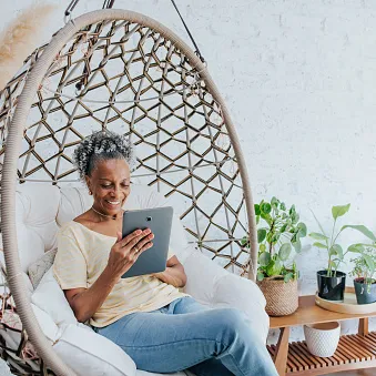 woman reading tablet