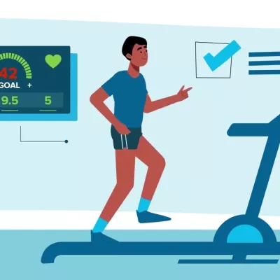 a thumbnail of a video showing an illustration of a person running on a treadmill