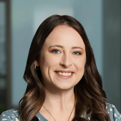 Woman with floral top. 