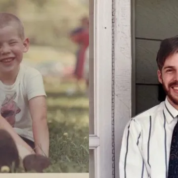 A photo of David Banks as a boy and another photo of him in college