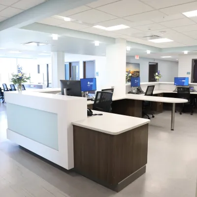 Nurses Station with wood and white countertops