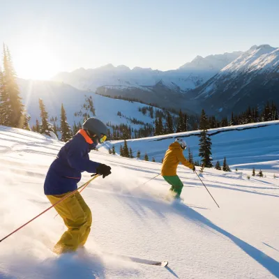 Skiing down the mountain