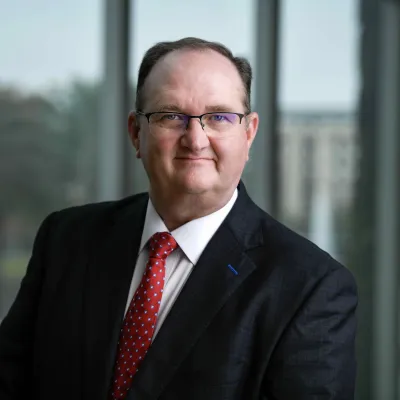 Todd Goodman, AdventHealth's new CFO, pictured outside an office building.