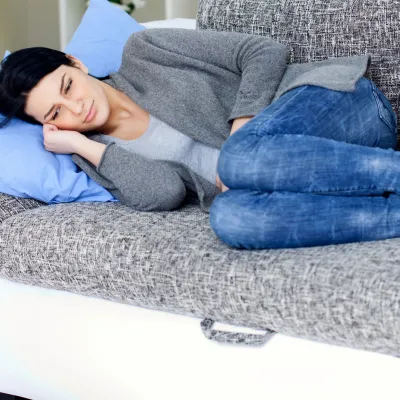 Woman with stomach pain