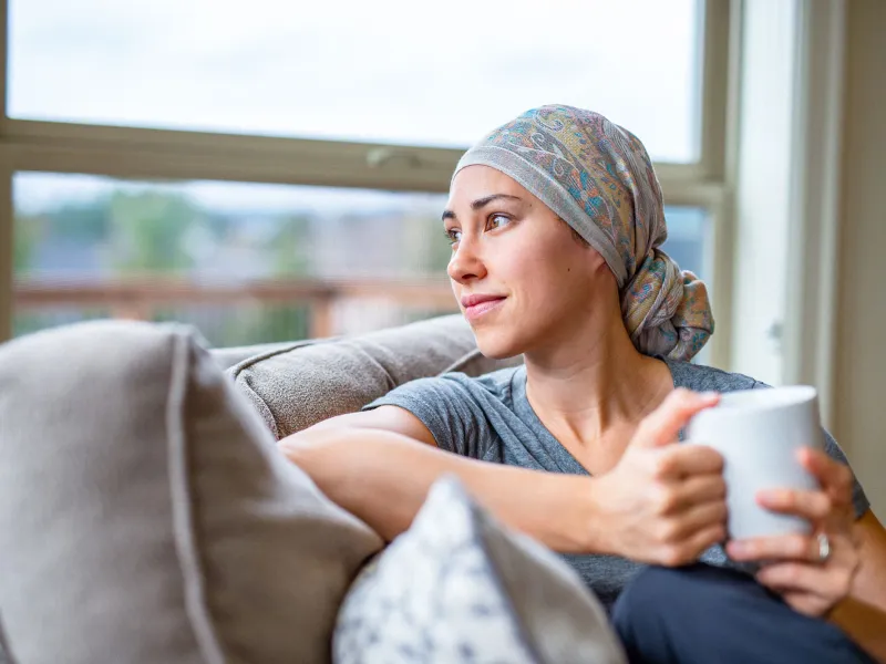 Cancer patient struggling with hair loss.