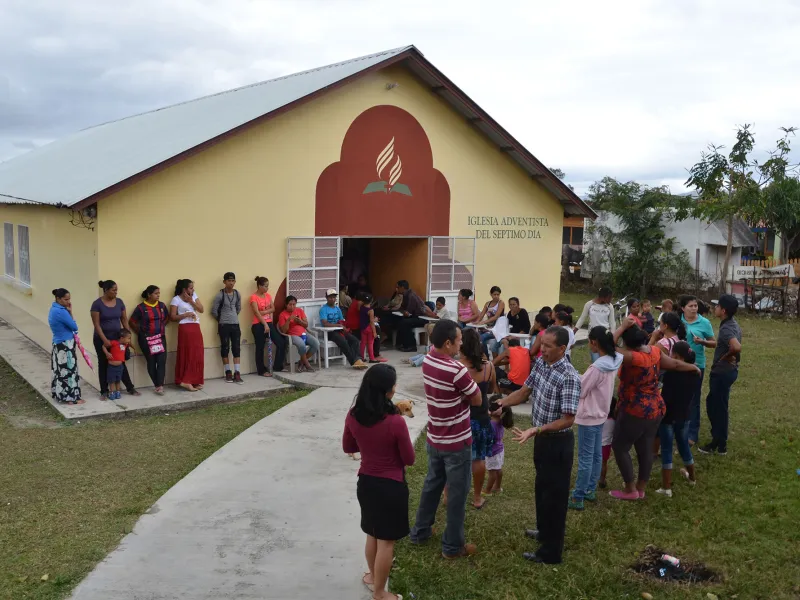 People waiting in line at a church
