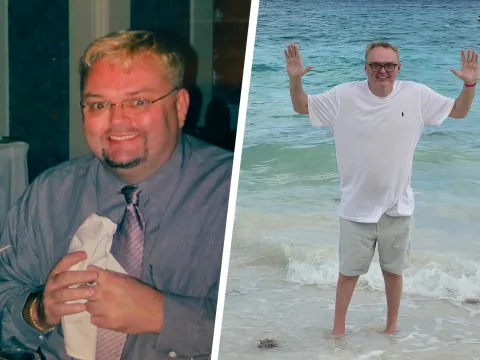 Before and after picture of Michael Kelly