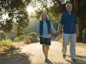 Couple walking together outdoors