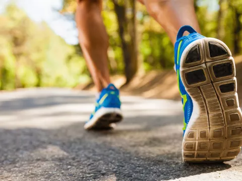 Running shoes on trail