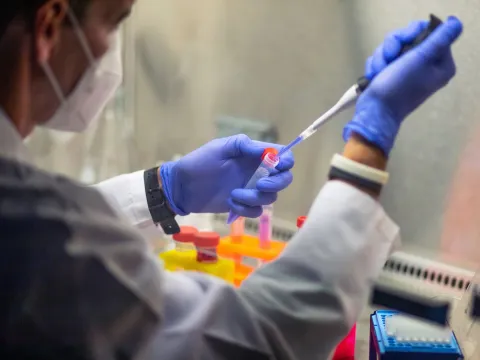 a researcher working with samples
