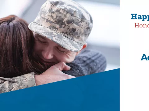 veterans day meal soldier hugging loved one
