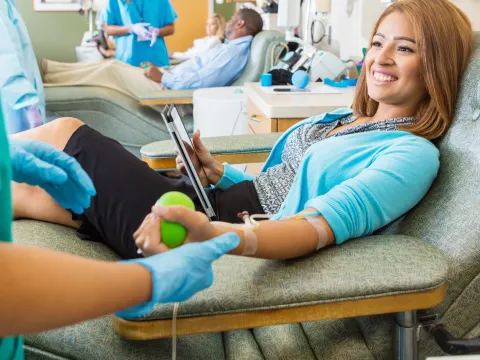 Woman donating blood