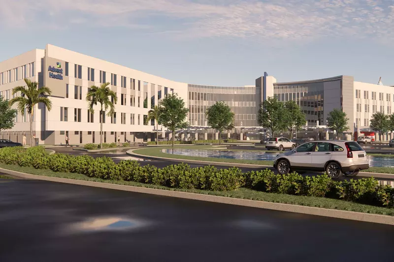 A render of the front entrance of AdventHealth Riverview