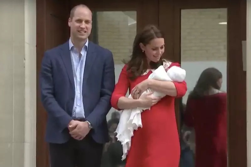 Kate Middleton with William and their new baby.