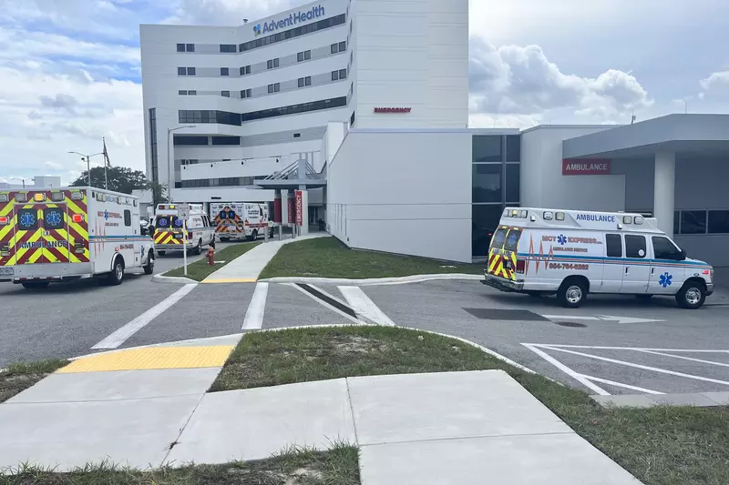 AdventHealth North Pinellas hospital with ambulances 