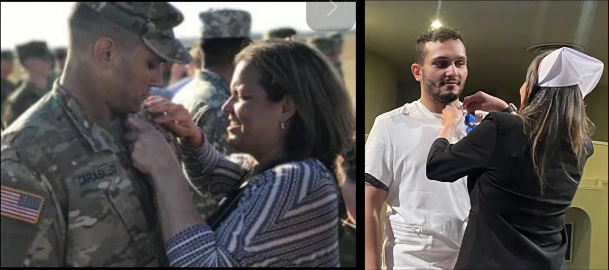 a collage of two images, with Anna Colon-Negron and both of her sons