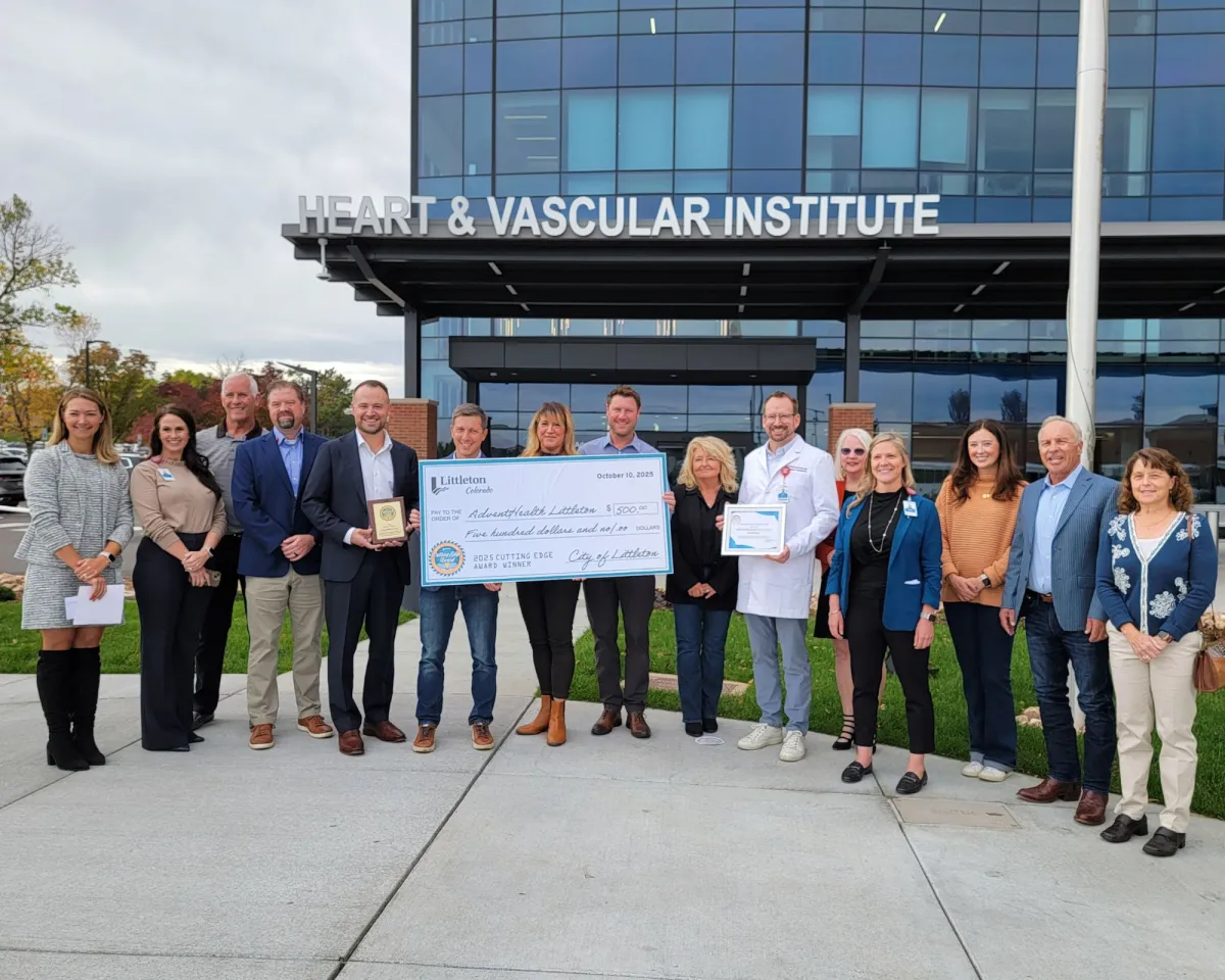 City of Littleton and AdventHealth Littleton representatives pose with award