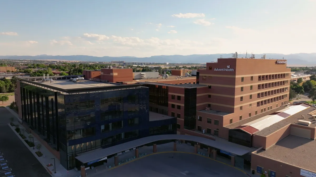 A drone shot of AdventHealth Littleton hospital