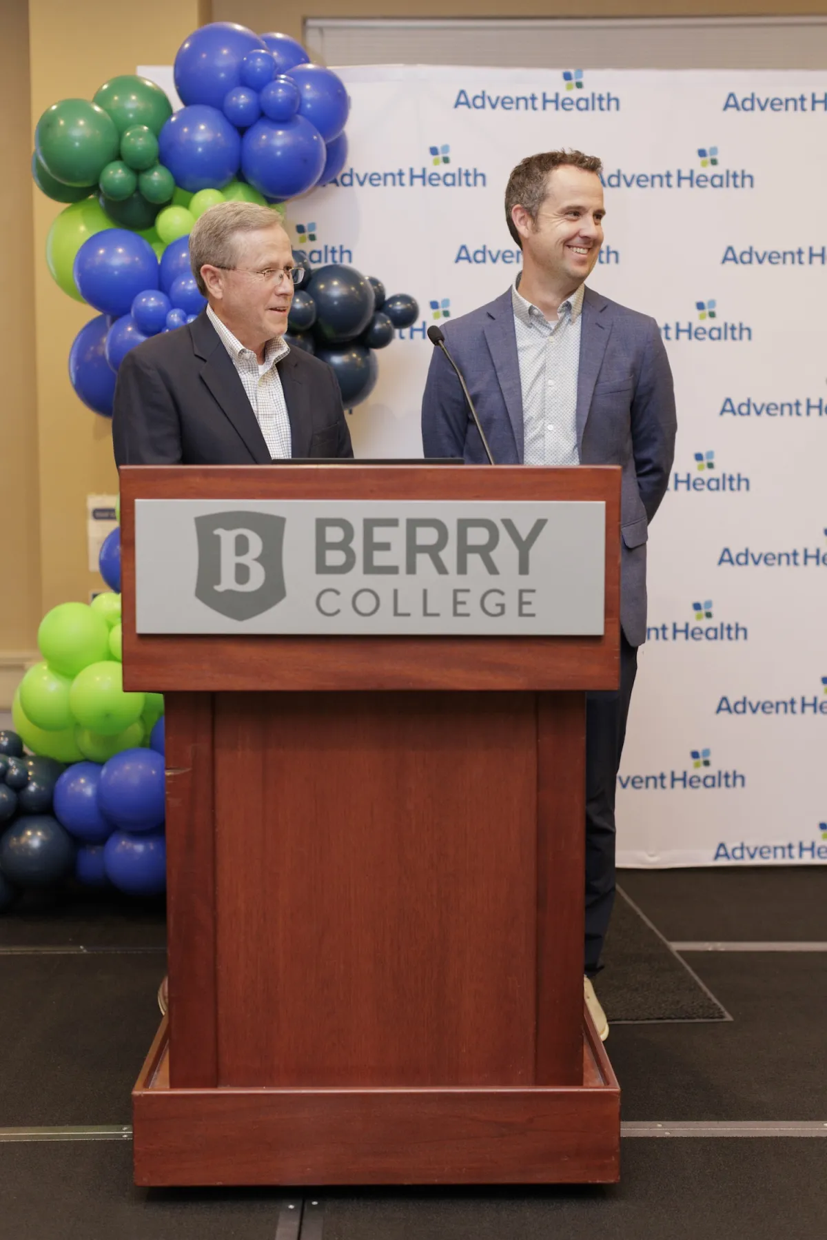 AdventHealth Redmond Chief Medical Officer Dr. Dave Tomey and Jeff Prusia, CFO of AdventHealth Georgia, share a laugh at Tuesday's Milestone Service Awards. 