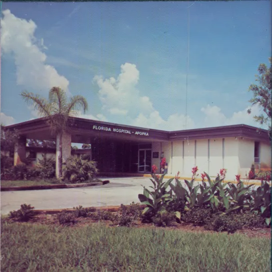 Exterior of AdventHealth Apopka in the 1980s.