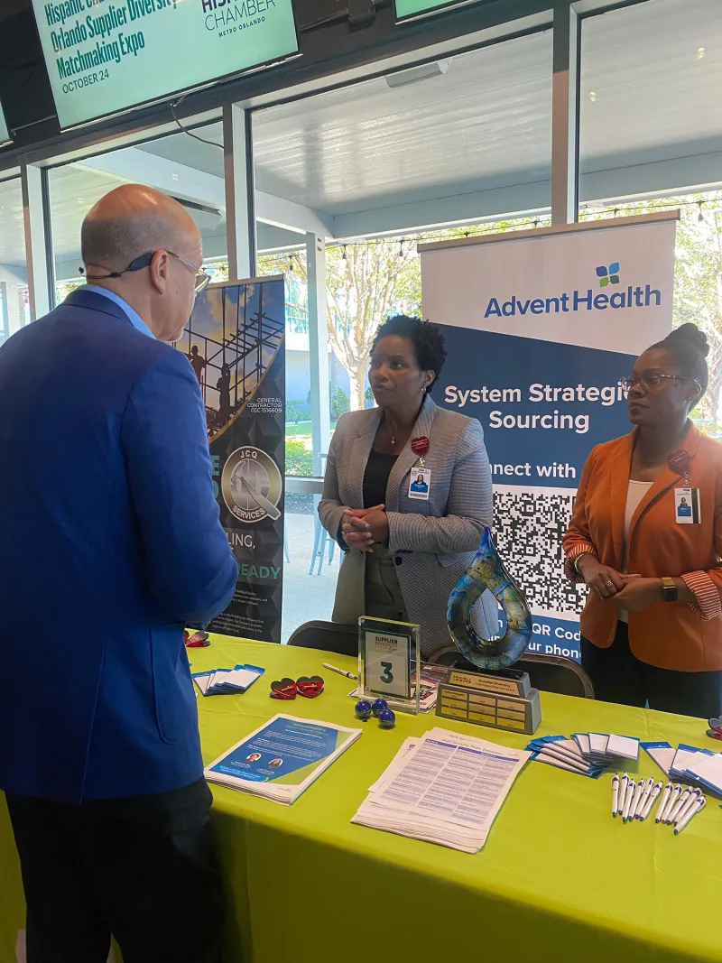 AdventHealth Booth at 2024 Hispanic Chamber of Metro Orlando Supplier Diversity Matchmaking Expo.