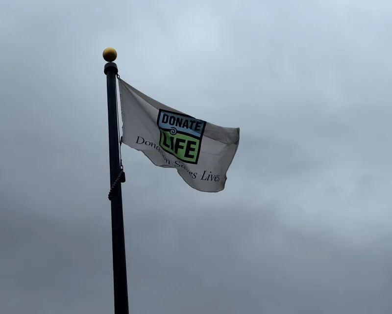 The Donate Life flag at AdventHealth Porter