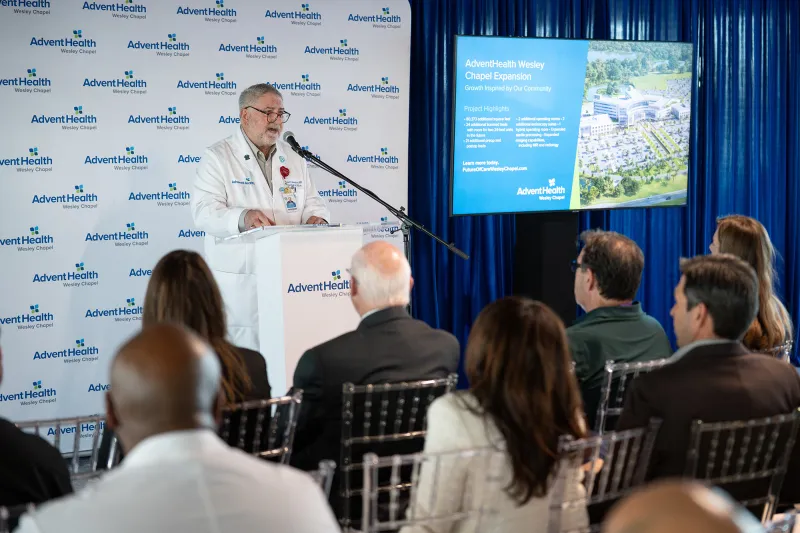 AdventHealth Wesley Chapel hospital expansion, doctor provides lecture on the updates.