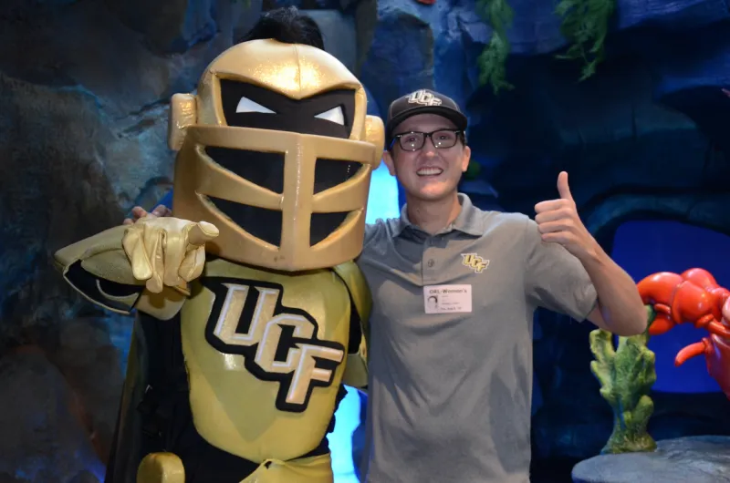 UCF mascot Knightro and Patient