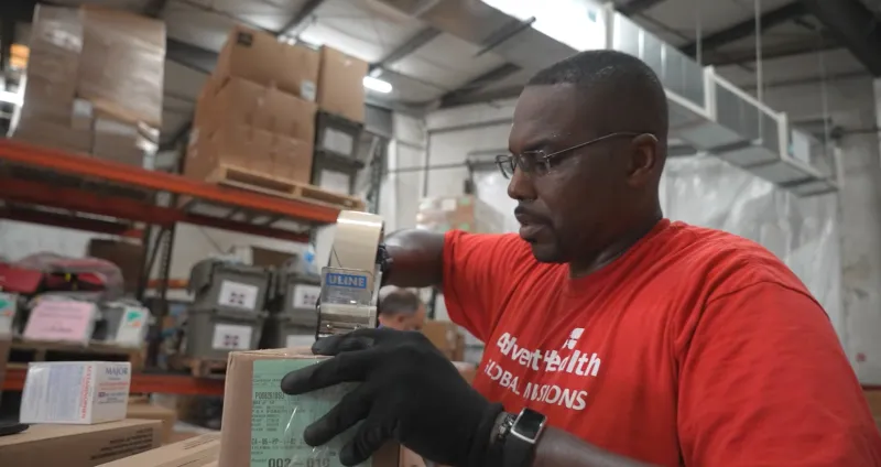 Volunteers working in Global Missions Warehouse