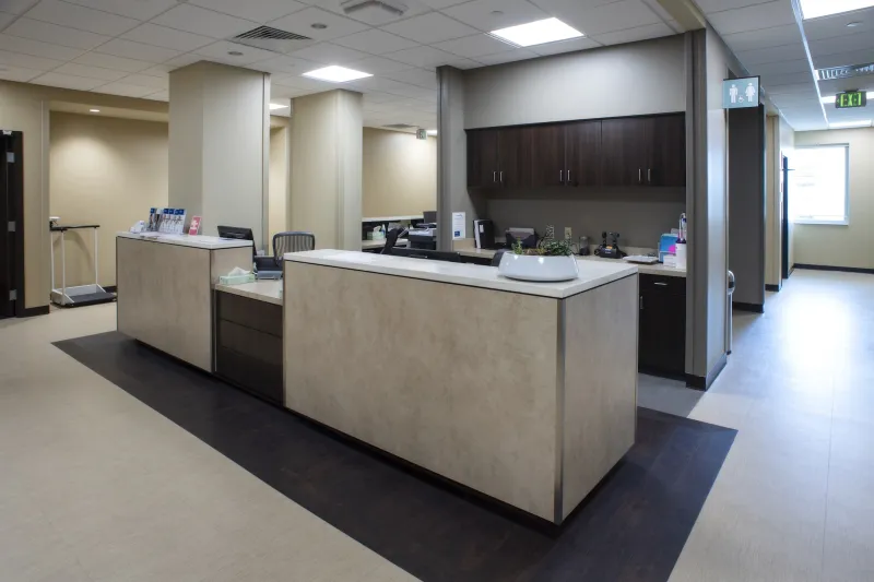 Hallway with long office desk
